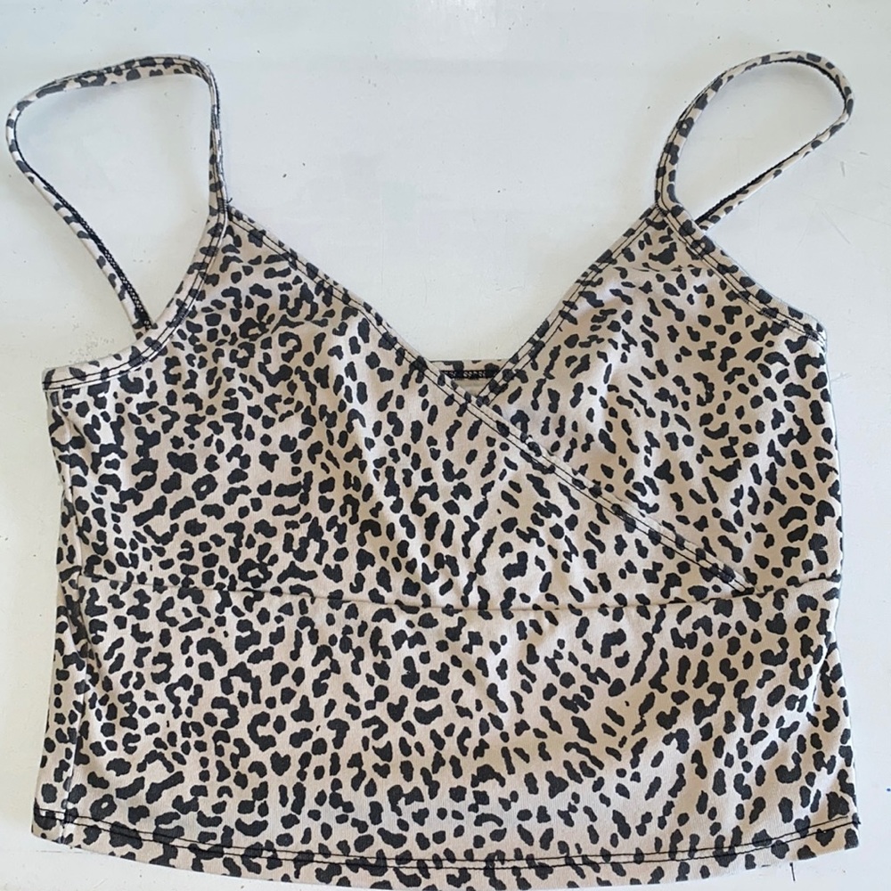 SHEIN Beige and Black Leopard Print Cropped Cami Top